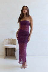 For The Lovers Spitzen-Maxikleid trägerlos Pflaume