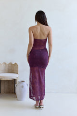 For The Lovers schulterfreies Spitzen-Maxikleid Pflaume