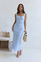 Maxikleid mit Pailletten, Mond- und Sterne-Häkelmuster, Blau