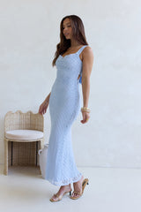 Maxikleid mit Pailletten, Mond- und Sterne-Häkelmuster, Blau