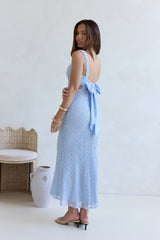 Maxikleid mit Pailletten, Mond- und Sterne-Häkelmuster, Blau