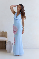 Truth Be Told Neckholder-Maxikleid aus Mesh Blau