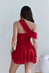 Versprechen an dich One-Shoulder-Mini-Mesh-Kleid Rot