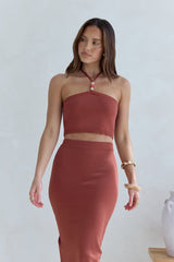 Secret Kisses Neckholder Strick-Croptop Clay