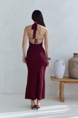 Taste Of Luxe Neckholder-Maxikleid aus Mesh, Burgund