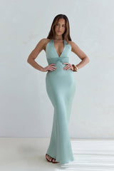 Destinations Maxikleid aus Satin mit Neckholder, Salbeigrün