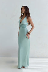 Destinations Maxikleid aus Satin mit Neckholder, Salbeigrün