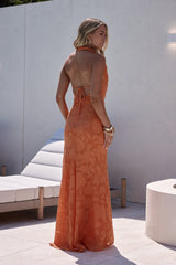 Mehr und mehr Neckholder Maxikleid Orange