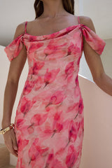 Aurora Skies Off-Shoulder Maxikleid Pink