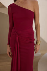 Moment Of Clarity One-Shoulder Mesh Maxikleid Pflaume