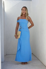 Heart For You One Shoulder Mesh Maxi Kleid Blau