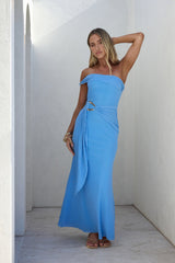 Heart For You schulterfreies Mesh-Maxikleid in Blau