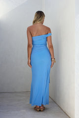 Heart For You schulterfreies Mesh-Maxikleid in Blau
