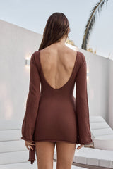 City Of Luxe Langärmliges Strick-Minikleid Braun