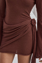 City Of Luxe Langärmliges Strick-Minikleid Braun
