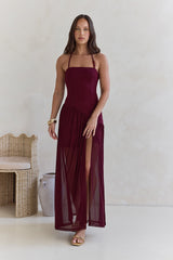 Feel The Light Neckholder-Mesh-Maxikleid Burgunderrot