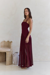 Feel The Light Neckholder-Mesh-Maxikleid Burgunderrot
