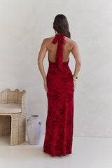 Dewy Whisper Neckholder Maxikleid Weinrot