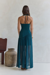 Feel The Light Neckholder Mesh Maxikleid Petrol
