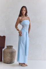 Remember The Days Trägerloses Mesh-Maxikleid Blau