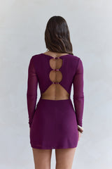 Leuchtende Nächte Langarm-Mesh-Minikleid Pflaume