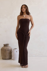 Wish For You Netz trägerloses Maxikleid Braun