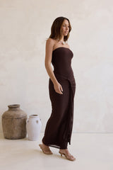 Wish For You Netz trägerloses Maxikleid Braun