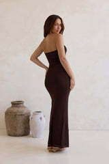 Wish For You Netz trägerloses Maxikleid Braun