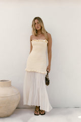Liebes trägerloses Maxikleid Creme
