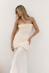 Liebes trägerloses Maxikleid Creme