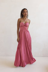 Decades Ago Plissee trägerloses Maxikleid Rose