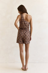 Seeking The Sun Polka Dot One Shoulder Top Braun