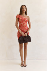 Mesh-Mini-Kleid mit One-Shoulder-Träger „Dance With You“ in Orange