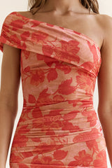 Mesh-Mini-Kleid mit One-Shoulder-Träger „Dance With You“ in Orange