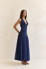 Dancing Skies Neckholder Maxikleid aus Mesh, Marineblau