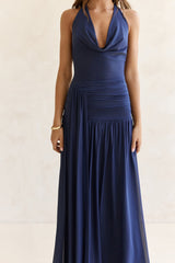 Dancing Skies Neckholder Maxikleid aus Mesh, Marineblau