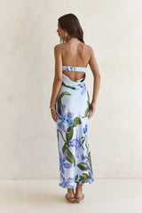 Bells Of Spring Trägerloses Satin-Maxikleid Blau