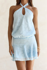 Geblümtes Neckholder-Minikleid „Haven“ in Blau