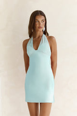 Alaya Satin-Neckholder-Minikleid Blau