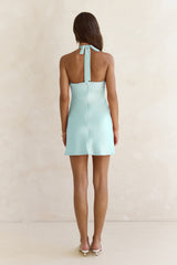 Alaya Satin-Neckholder-Minikleid Blau