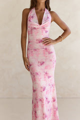 Blooming Loves Neckholder-Maxikleid aus Mesh in Rosa