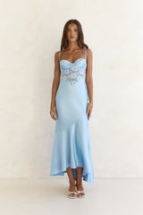 Maxikleid aus Spitze und Satin „Himmel voller Sterne“ in Blau