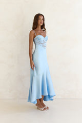Maxikleid aus Spitze und Satin „Himmel voller Sterne“ in Blau