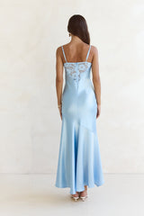 Maxikleid aus Spitze und Satin „Himmel voller Sterne“ in Blau