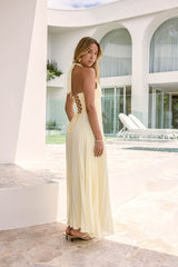 Paradise Falls Plissee Neckholder Maxikleid Gelb