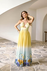Sunny Blooms Neckholder-Maxikleid Ombré