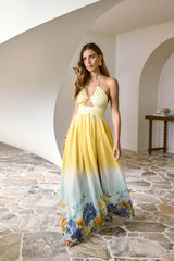 Sunny Blooms Neckholder-Maxikleid Ombré