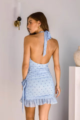 Another Day Mesh Halter Mini Dress Blau