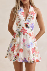 Wildblumen Neckholder-Minikleid Multi