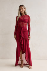 Flirtation Hour Maxikleid aus Spitze mit langen Ärmeln Burgund